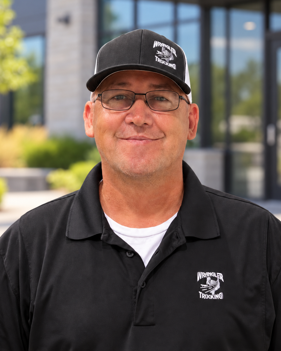 Professional Trucker Portrait at Office Entrance